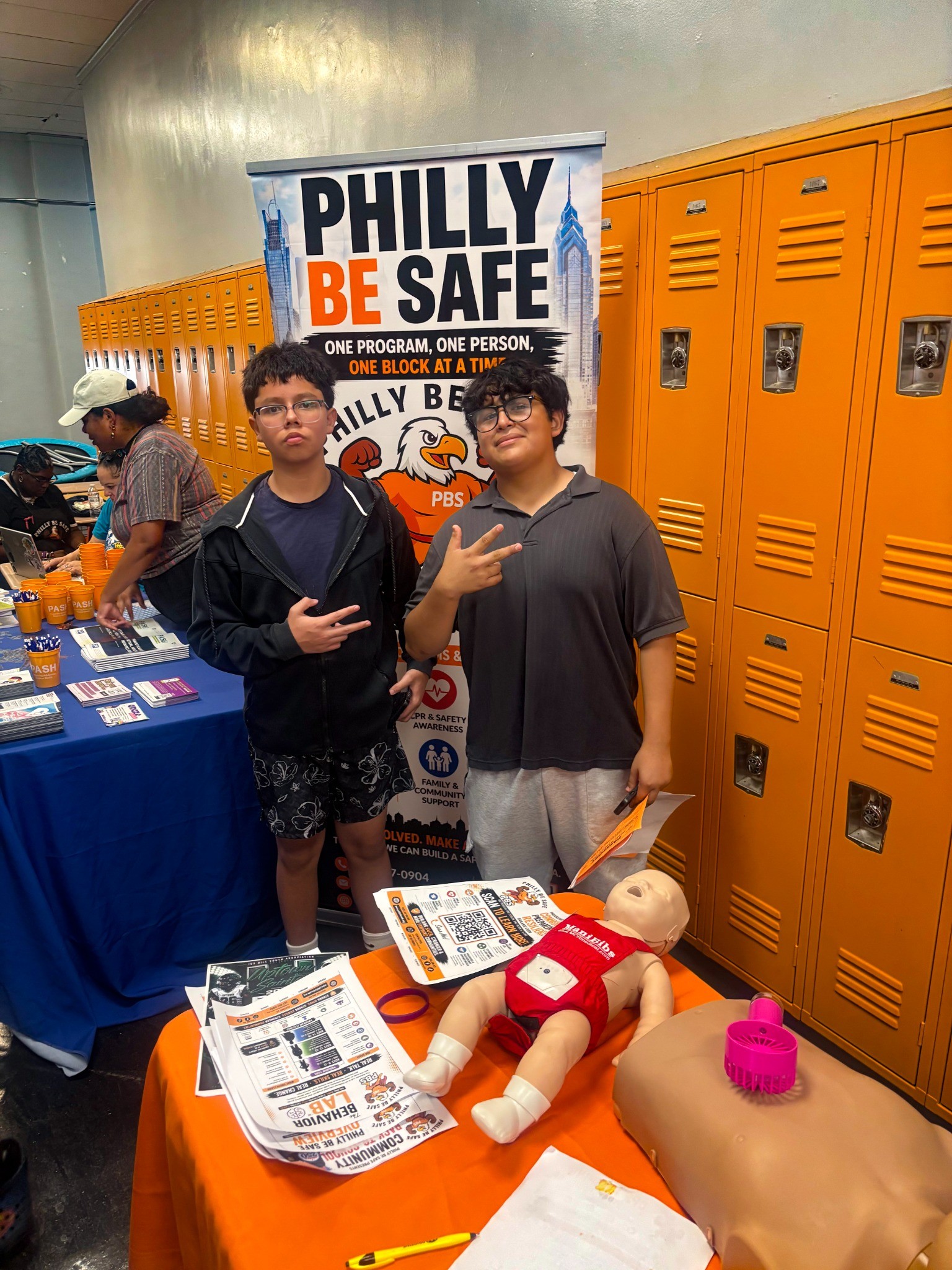Young participants visiting a Philly Be Safe preparedness and CPR outreach table
